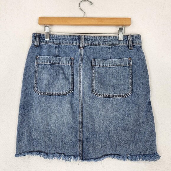 KUT From The Kloth Skirt Womens 8 Blue Denim Raw Hem Distressed Hemp Blend - Picture 6 of 11